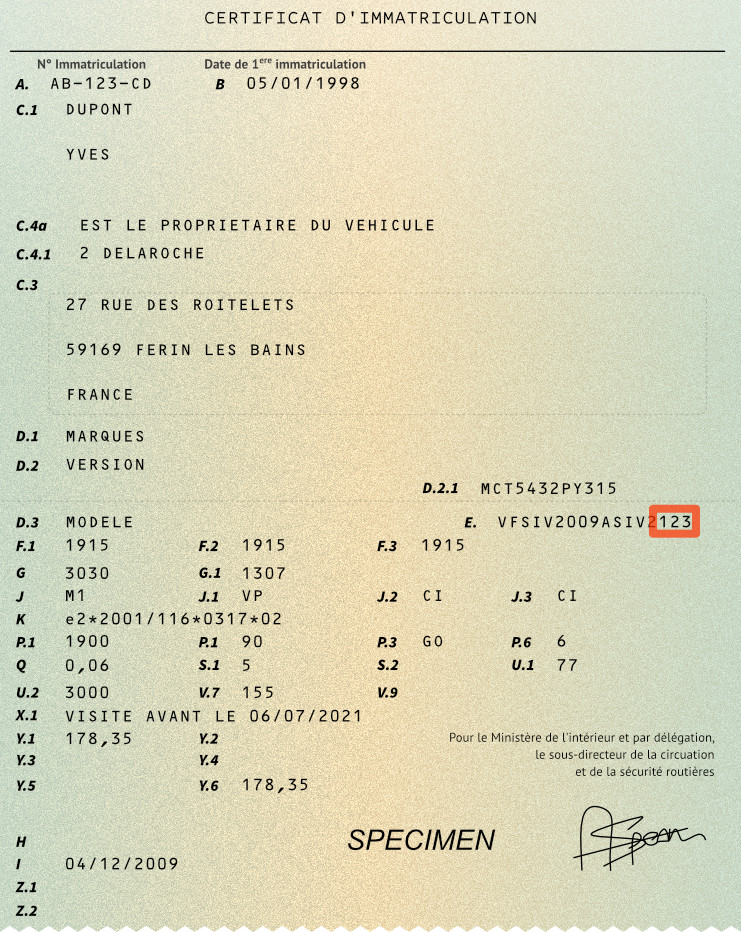 Certificat d'immatriculation